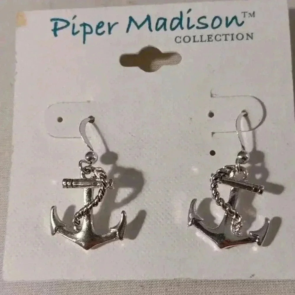 Piper Madison Anchor Earrings Silver Toned Drop‎ Earings